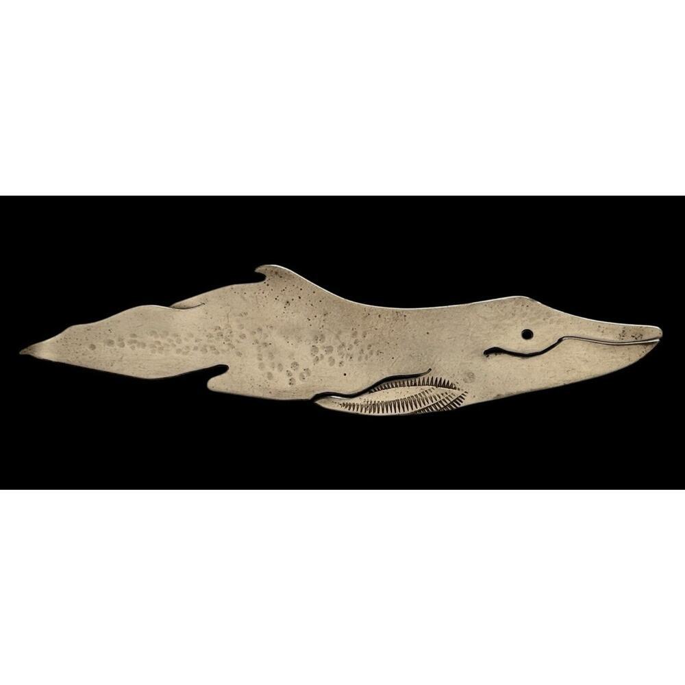 HANDMADE ENGRAVED WHALE Sterling Silver brooch Pin 3.25” Long Vintage Jewelry - Picture 7 of 7